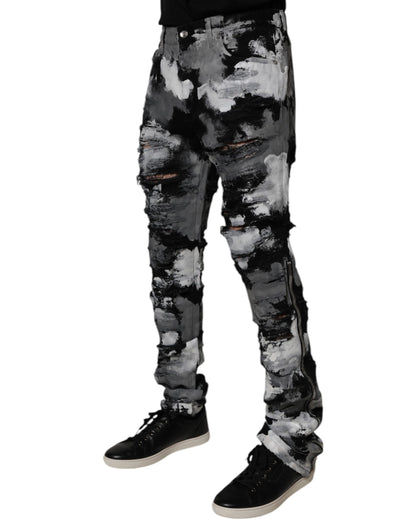 Dolce & Gabbana Multicolor Camouflage Tattered Skinny Denim Jeans