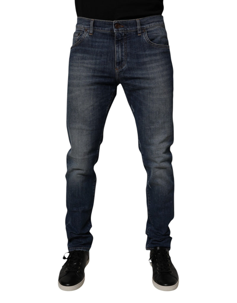 Dolce &amp; Gabbana donkerblauwe leren skinny jeans van katoen