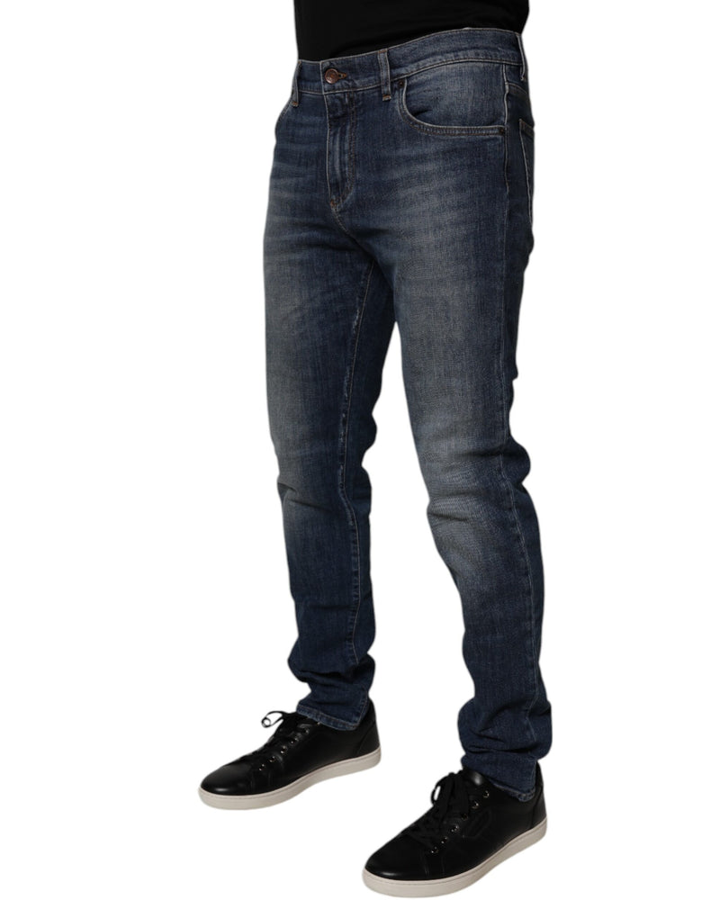 Dolce &amp; Gabbana donkerblauwe leren skinny jeans van katoen