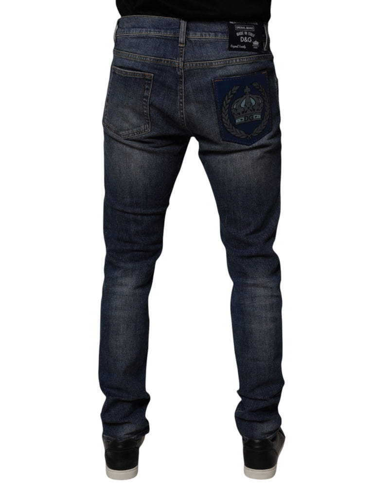 Dolce &amp; Gabbana donkerblauwe leren skinny jeans van katoen