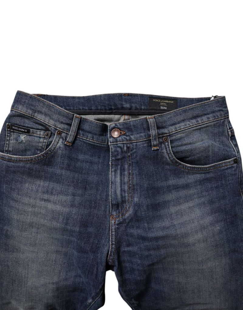 Dolce &amp; Gabbana donkerblauwe leren skinny jeans van katoen