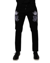 Jean skinny en coton noir à motifs floraux pour homme de Dolce &amp; Gabbana