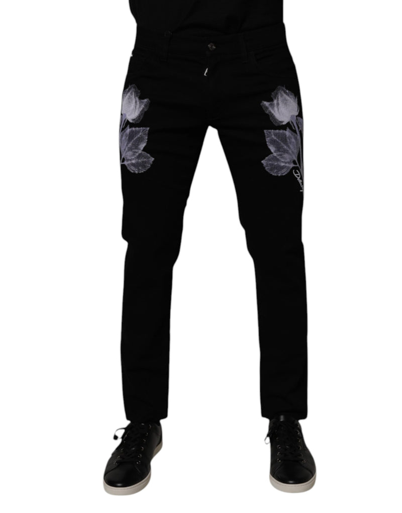 Jean skinny en coton noir à motifs floraux pour homme de Dolce &amp; Gabbana
