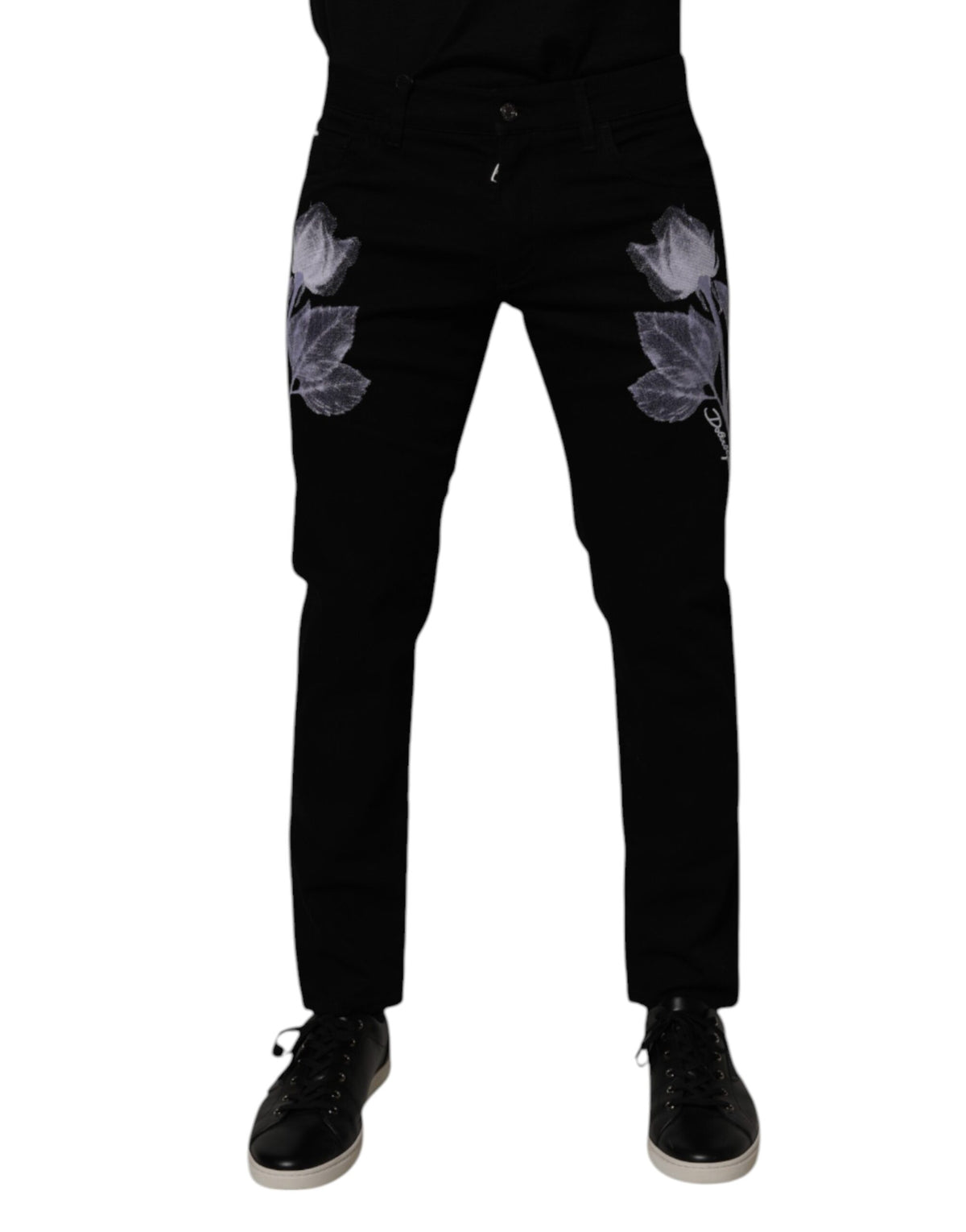 Jean skinny en coton noir à motifs floraux pour homme de Dolce &amp; Gabbana