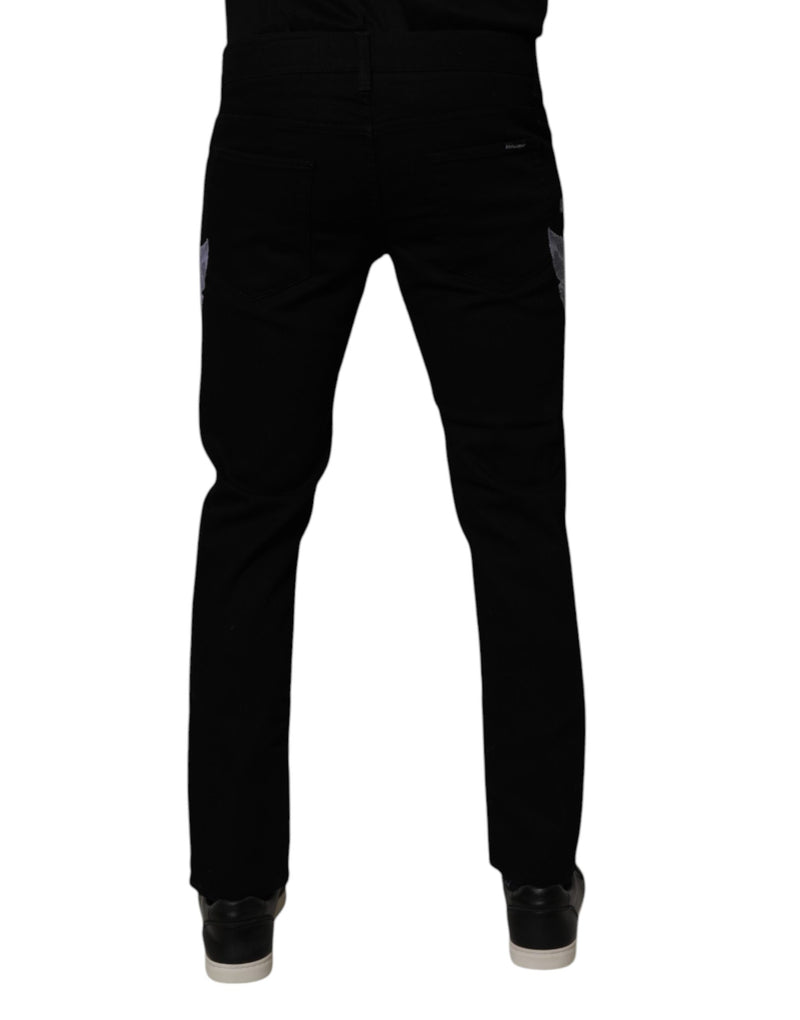 Jean skinny en coton noir à motifs floraux pour homme de Dolce &amp; Gabbana