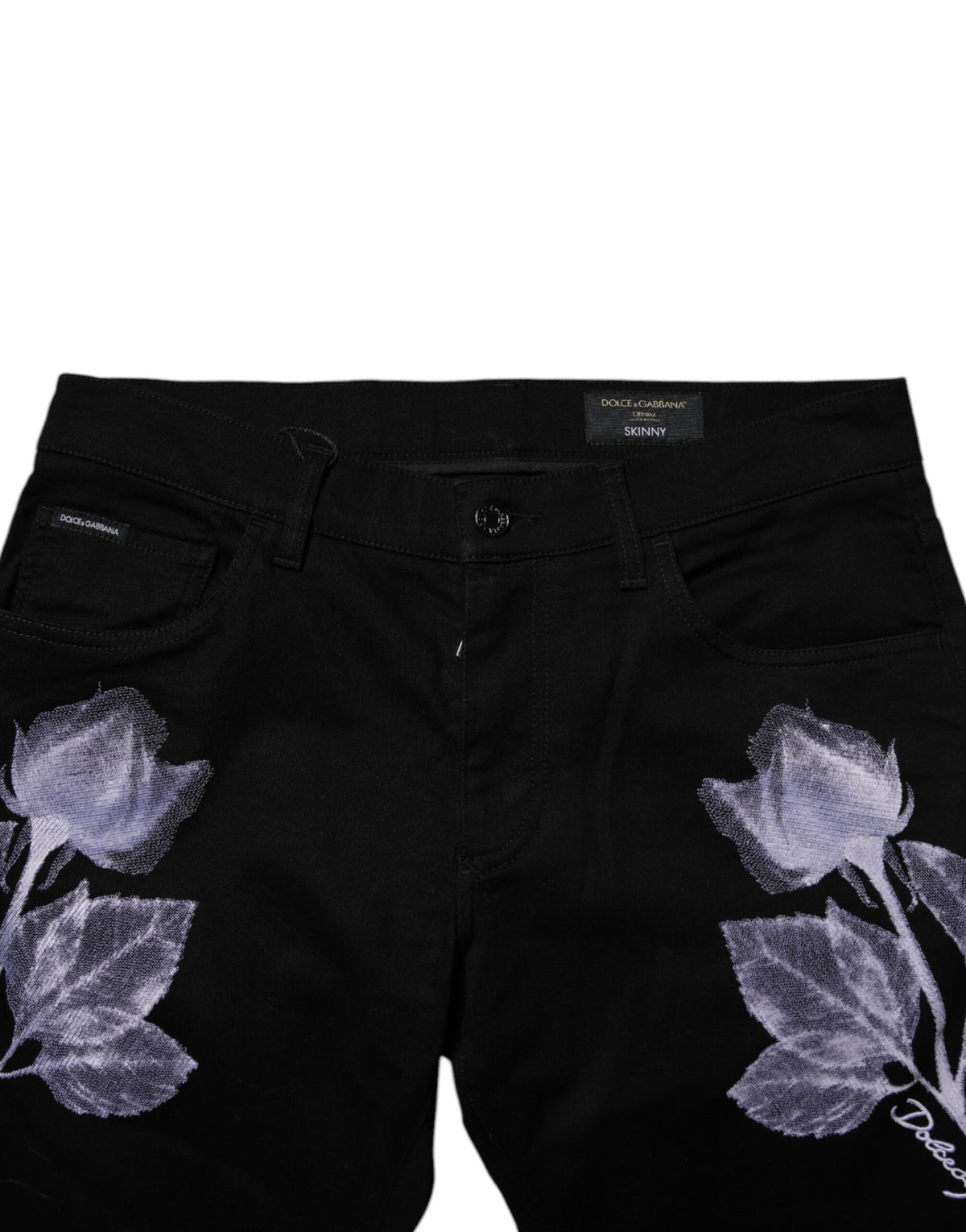 Jean skinny en coton noir à motifs floraux pour homme de Dolce &amp; Gabbana