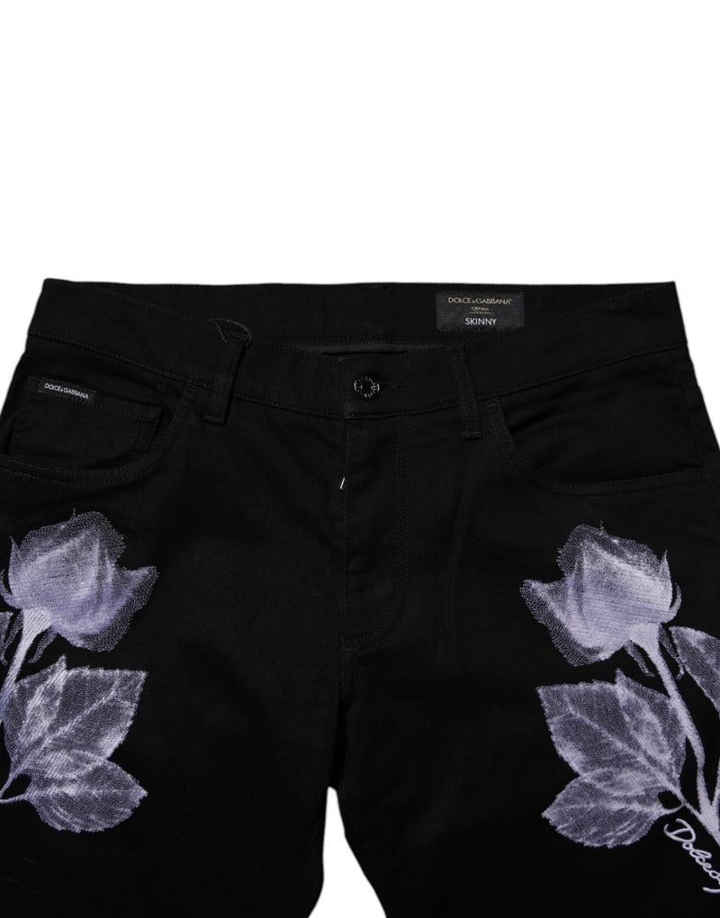 Jean skinny en coton noir à motifs floraux pour homme de Dolce &amp; Gabbana