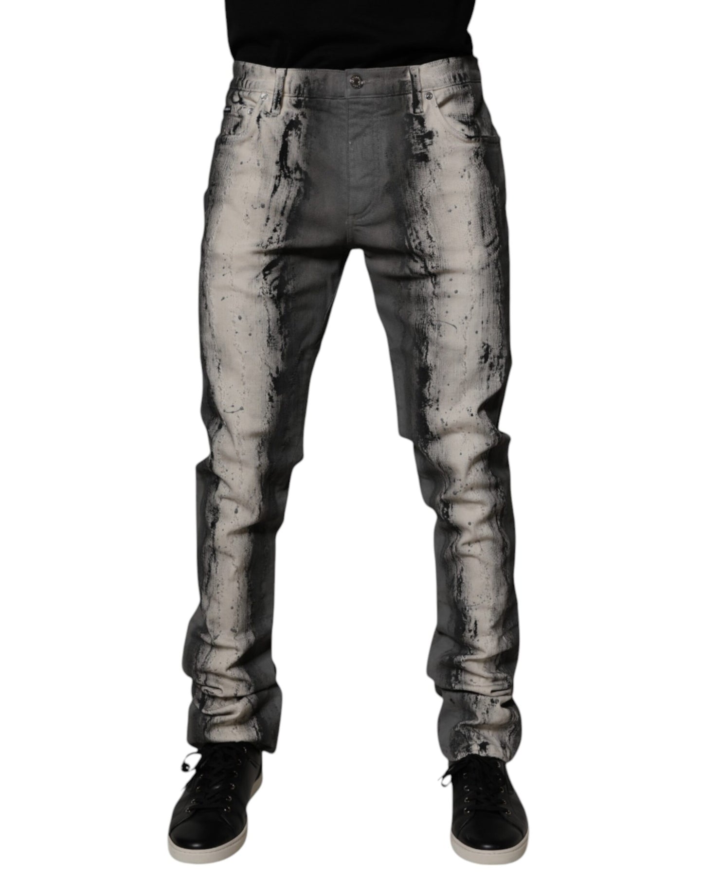 Dolce & Gabbana Gray Tie Dye Cotton Skinny Men Denim Jeans