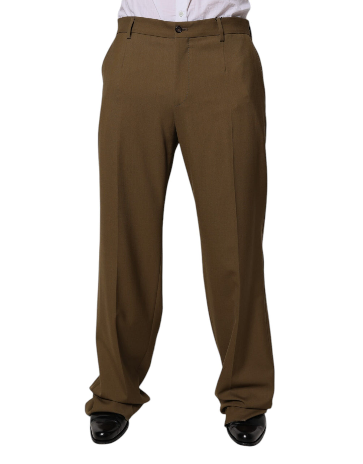 Pantalon tailleur droit en laine marron de Dolce &amp; Gabbana
