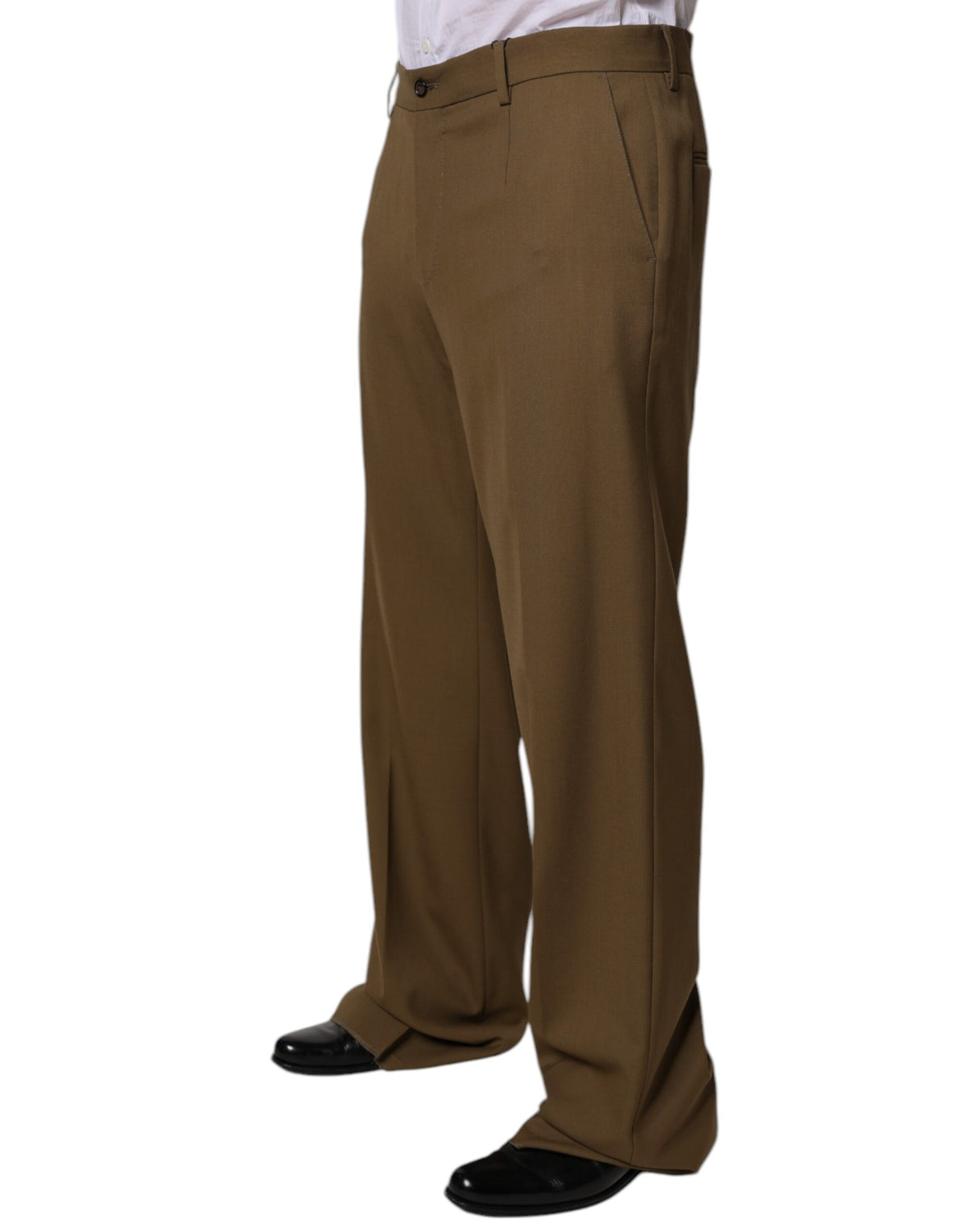 Pantalon tailleur droit en laine marron de Dolce &amp; Gabbana
