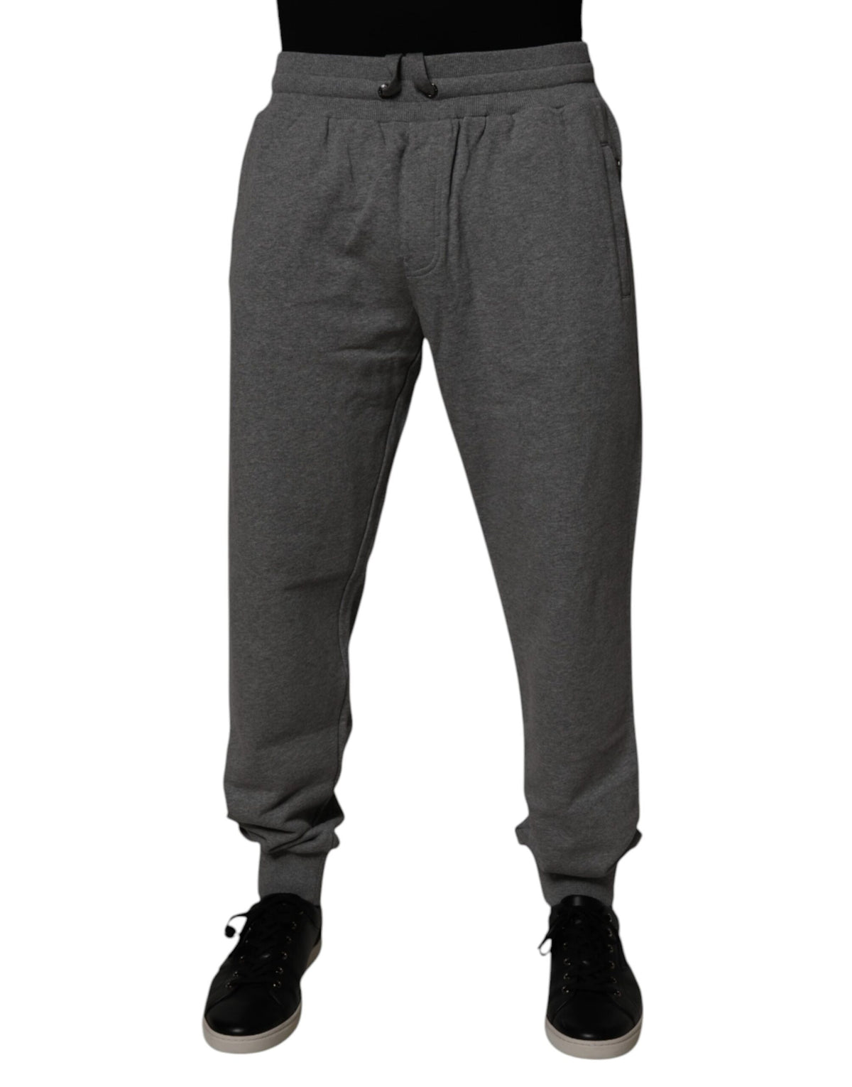 Pantalon de jogging en coton gris avec logo Dolce &amp; Gabbana pour homme.