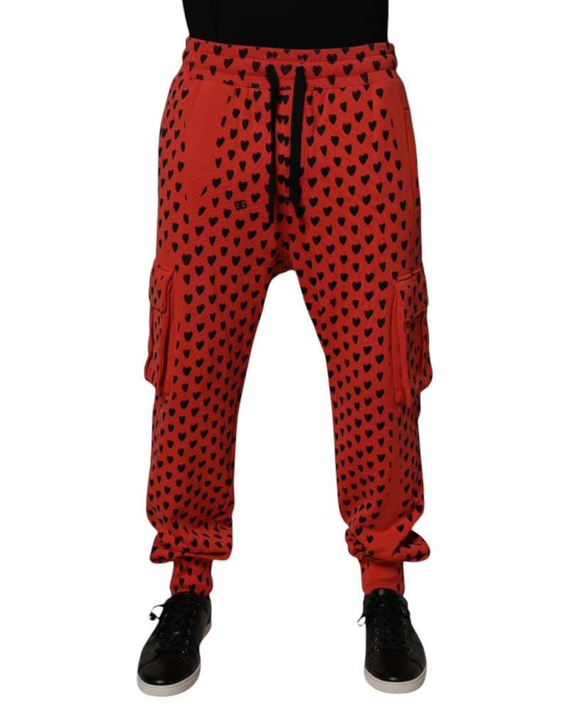 Pantalon de jogging cargo à motifs cœurs rouges Dolce &amp; Gabbana pour homme.