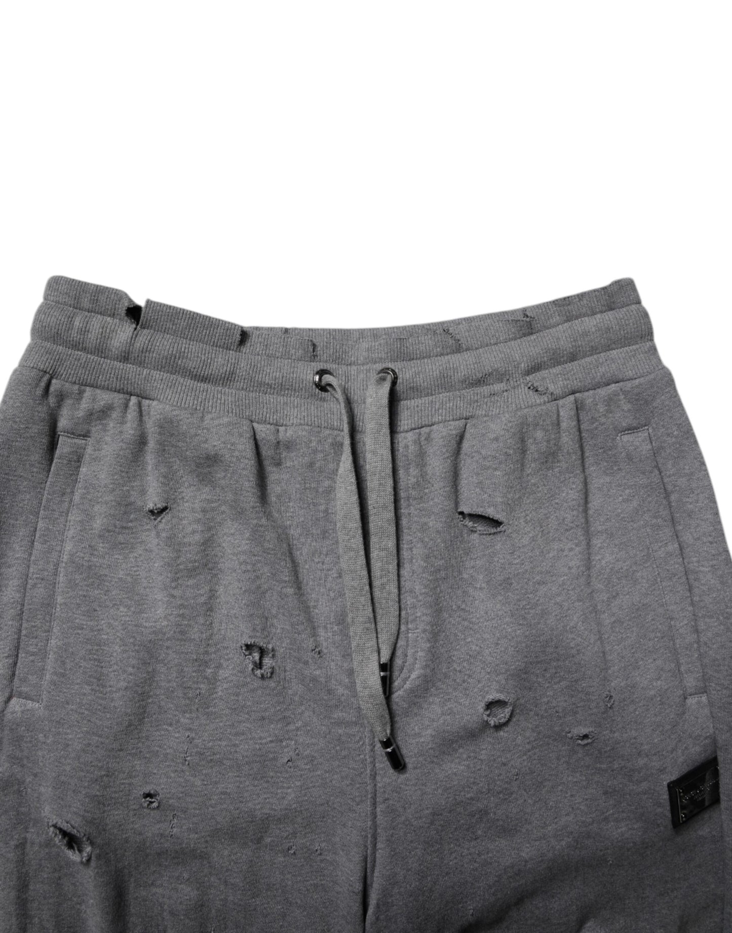 Dolce & Gabbana Gray Cotton RipStyle Straight Sweatpants Pants