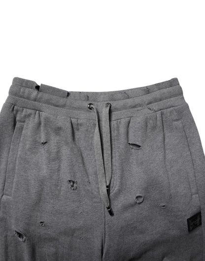 Dolce & Gabbana Gray Cotton RipStyle Straight Sweatpants Pants