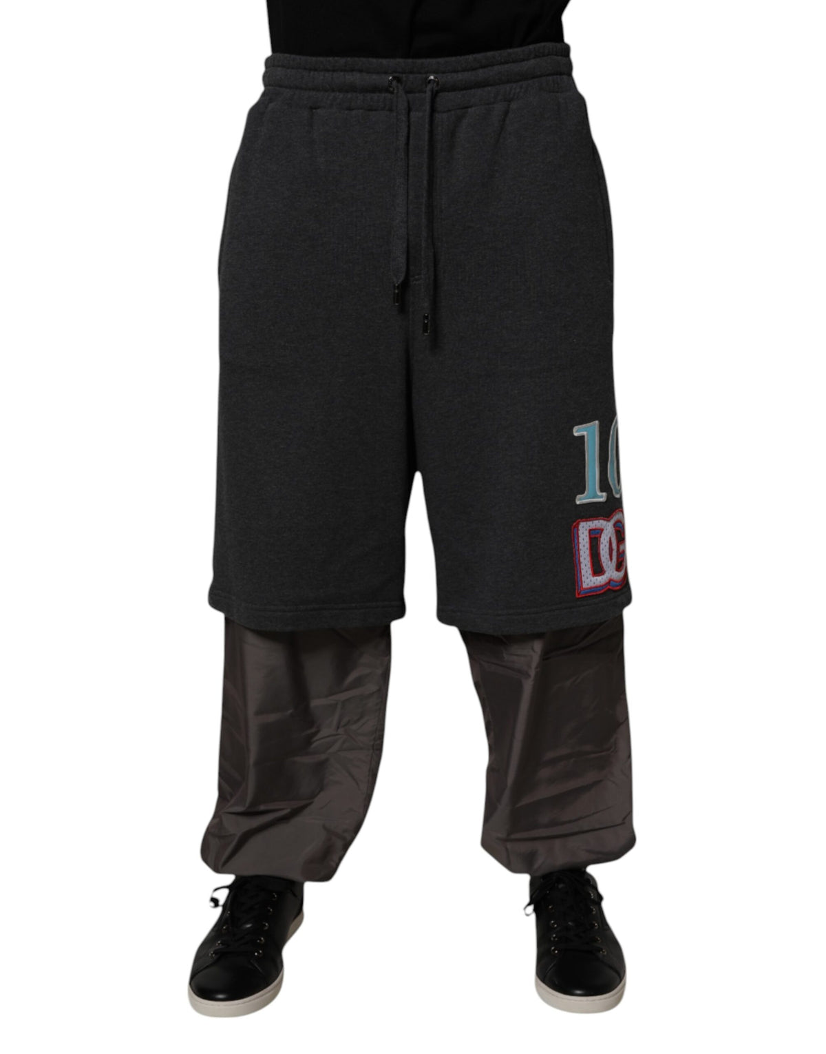 Pantalon de survêtement droit en coton gris foncé à plusieurs épaisseurs de Dolce &amp; Gabbana