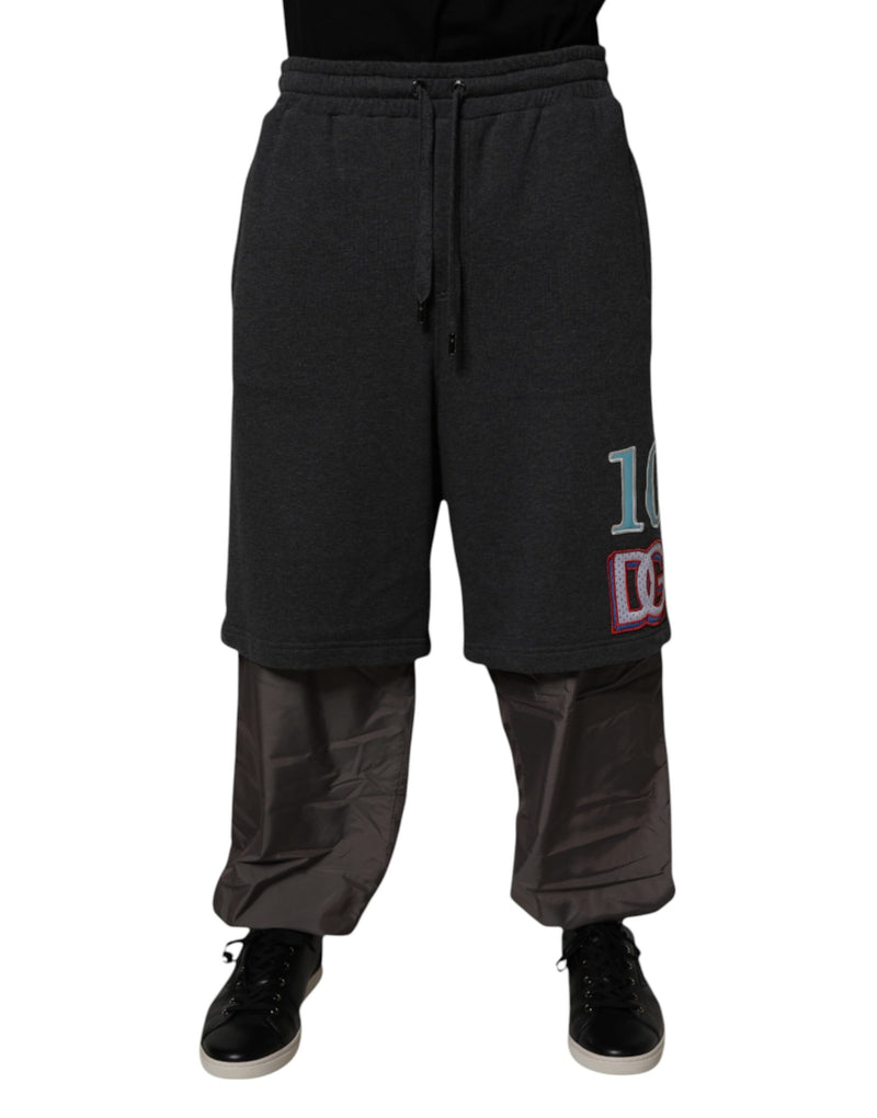 Dolce &amp; Gabbana donkergrijze katoenen, gelaagde, rechte joggingbroek