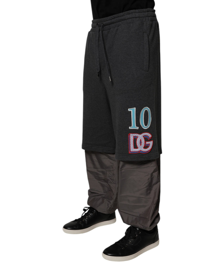 Dolce &amp; Gabbana donkergrijze katoenen, gelaagde, rechte joggingbroek