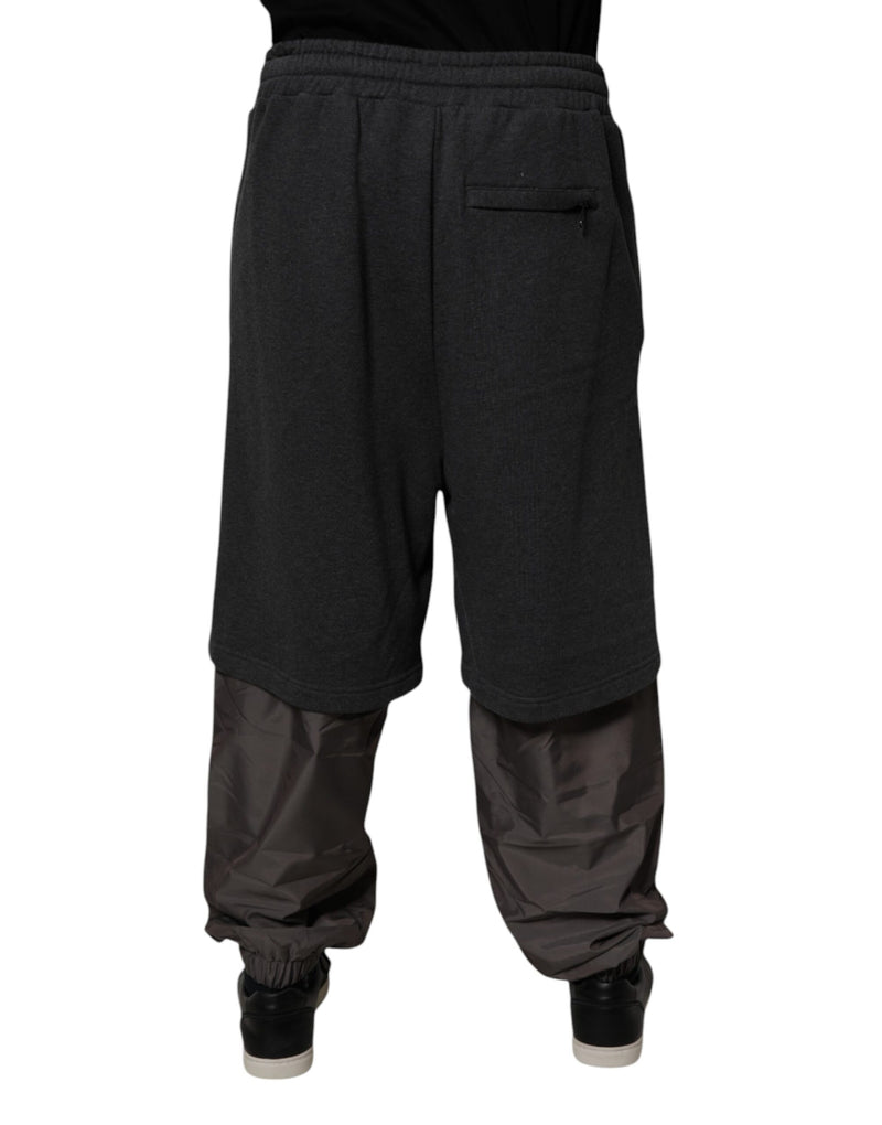 Dolce &amp; Gabbana donkergrijze katoenen, gelaagde, rechte joggingbroek