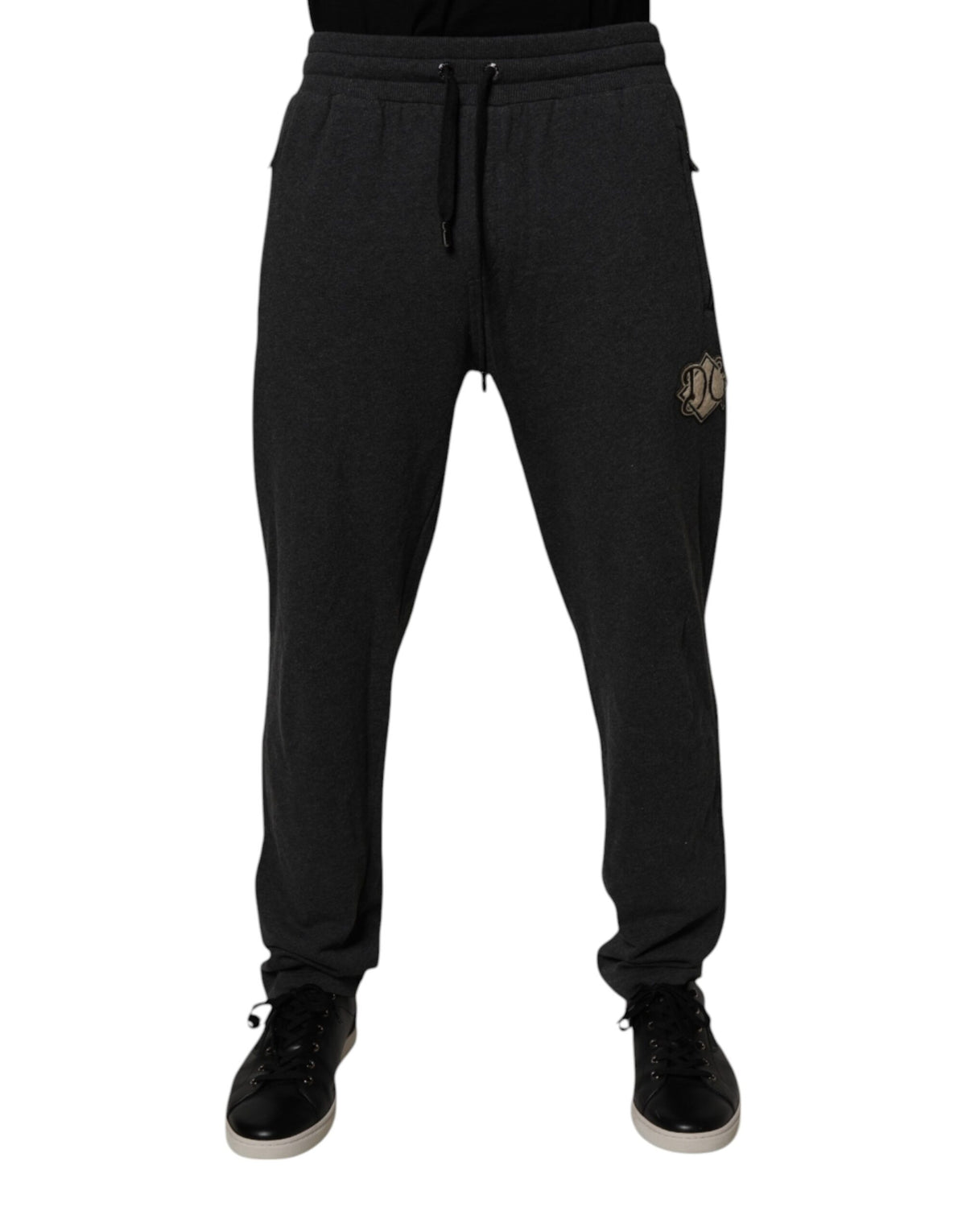 Pantalon de jogging en coton gris foncé avec logo Dolce &amp; Gabbana