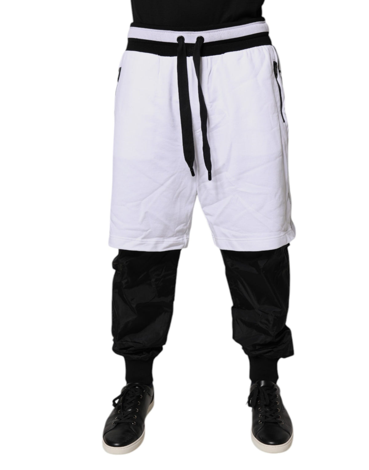Pantalon de survêtement en coton noir et blanc à plusieurs épaisseurs de Dolce &amp; Gabbana
