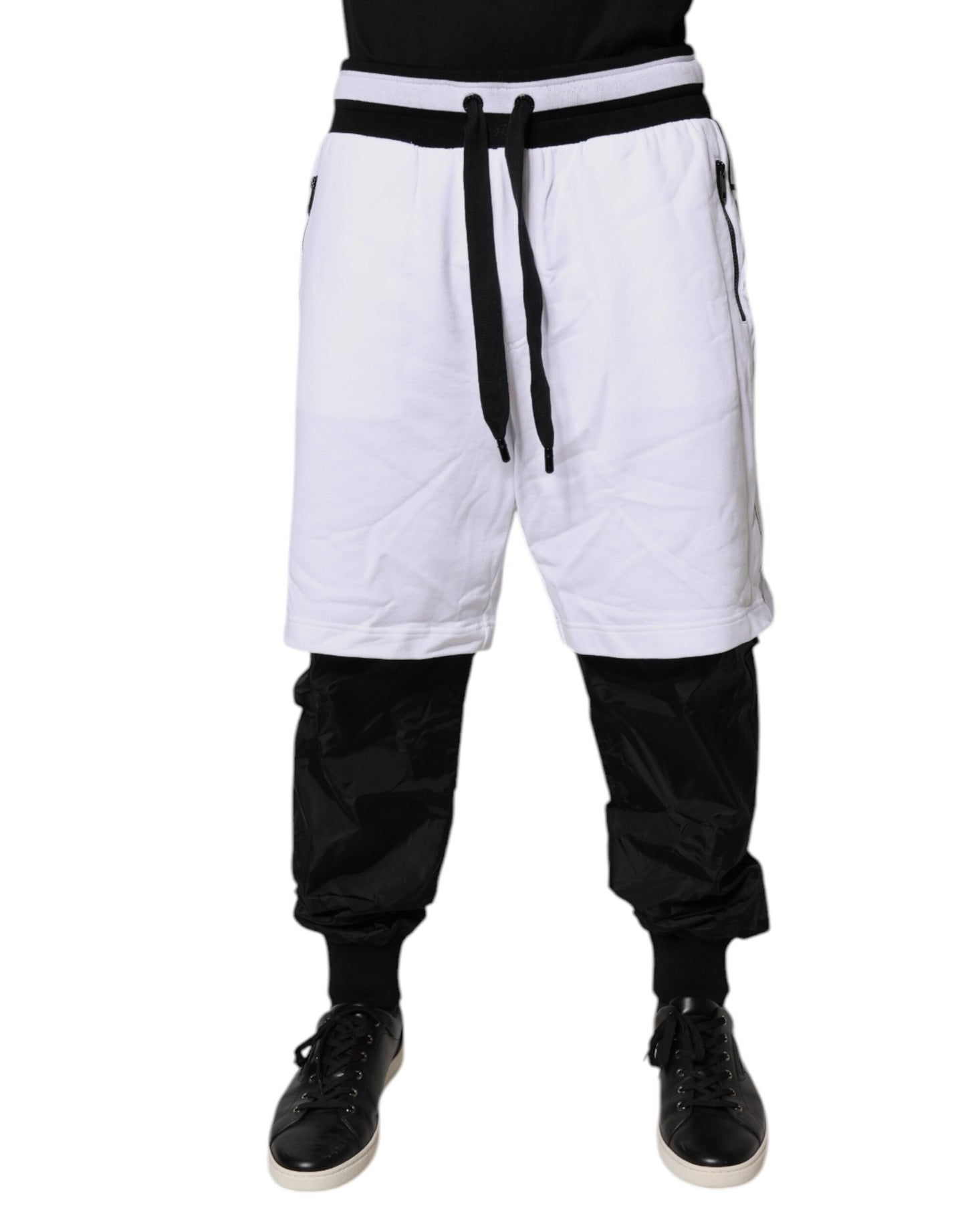 Pantalon de survêtement en coton noir et blanc à plusieurs épaisseurs de Dolce &amp; Gabbana