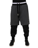 Pantalon de survêtement homme Dolce &amp; Gabbana en coton noir et gris, superposé.
