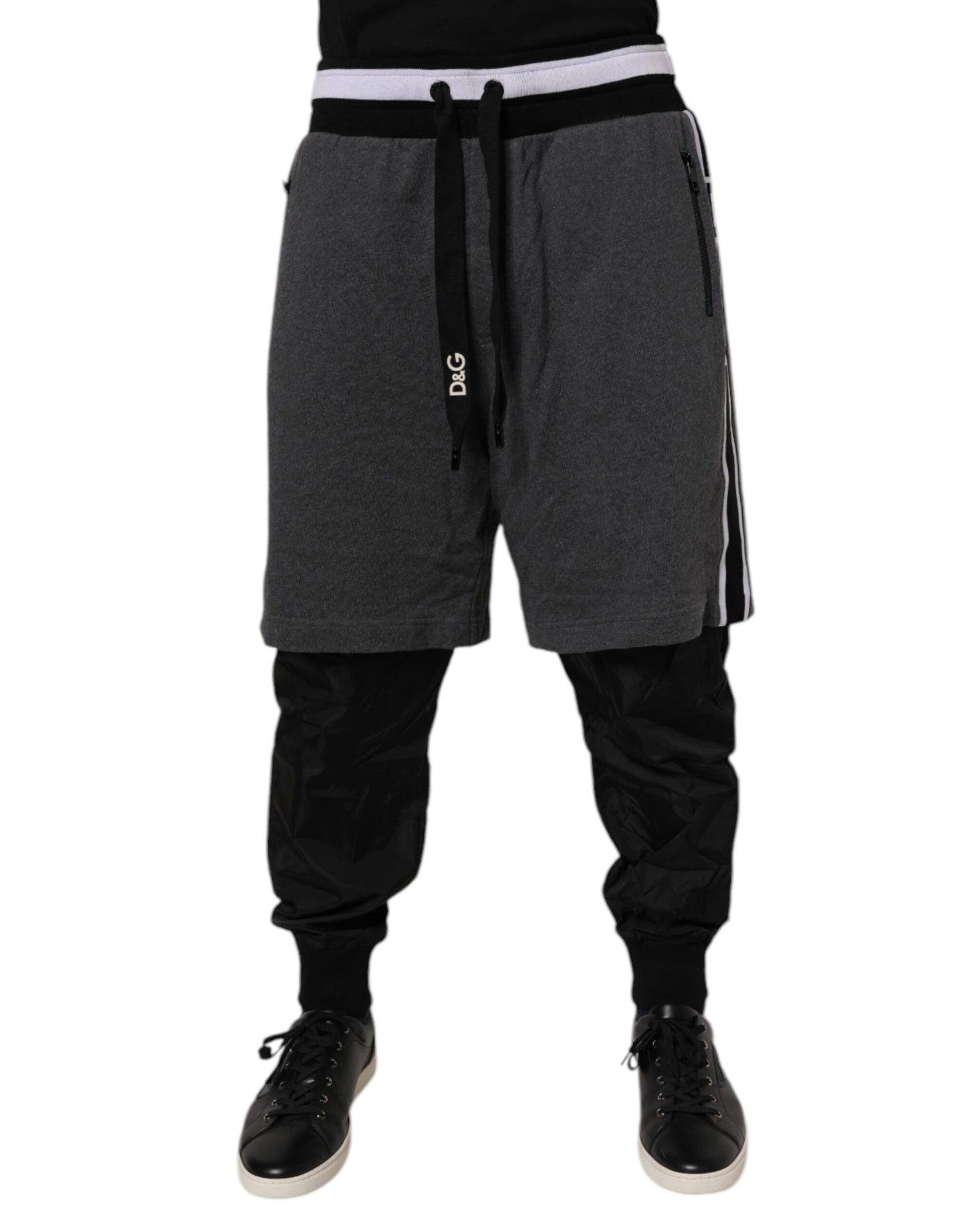 Dolce &amp; Gabbana zwarte en grijze katoenen sweatpants voor heren, in lagen.