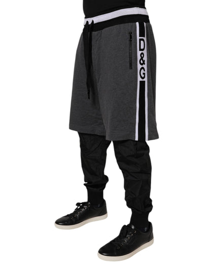 Dolce & Gabbana Black Gray Cotton Layered Men Sweatpants Pants