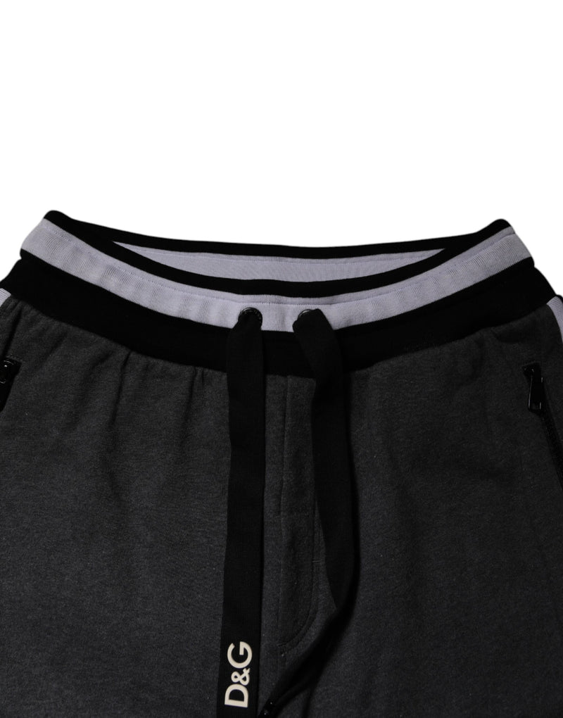 Dolce & Gabbana Black Gray Cotton Layered Men Sweatpants Pants