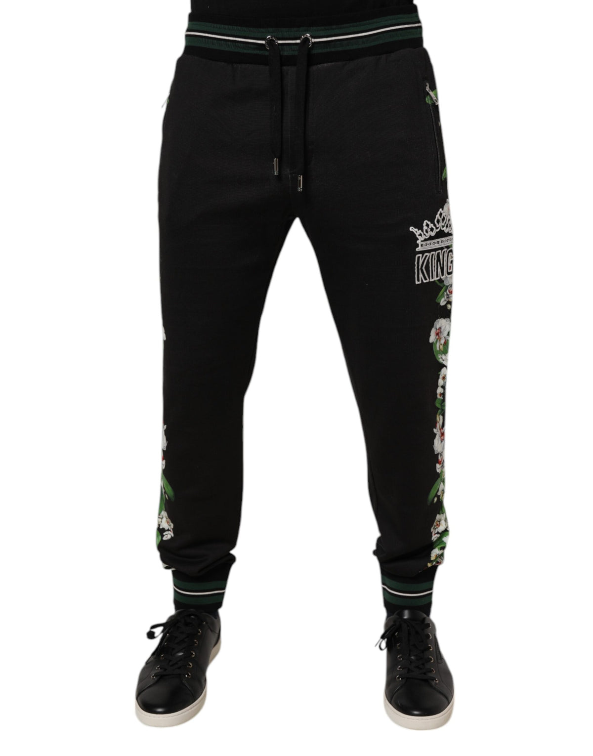 Pantalon de jogging noir à motifs floraux King pour homme de Dolce &amp; Gabbana