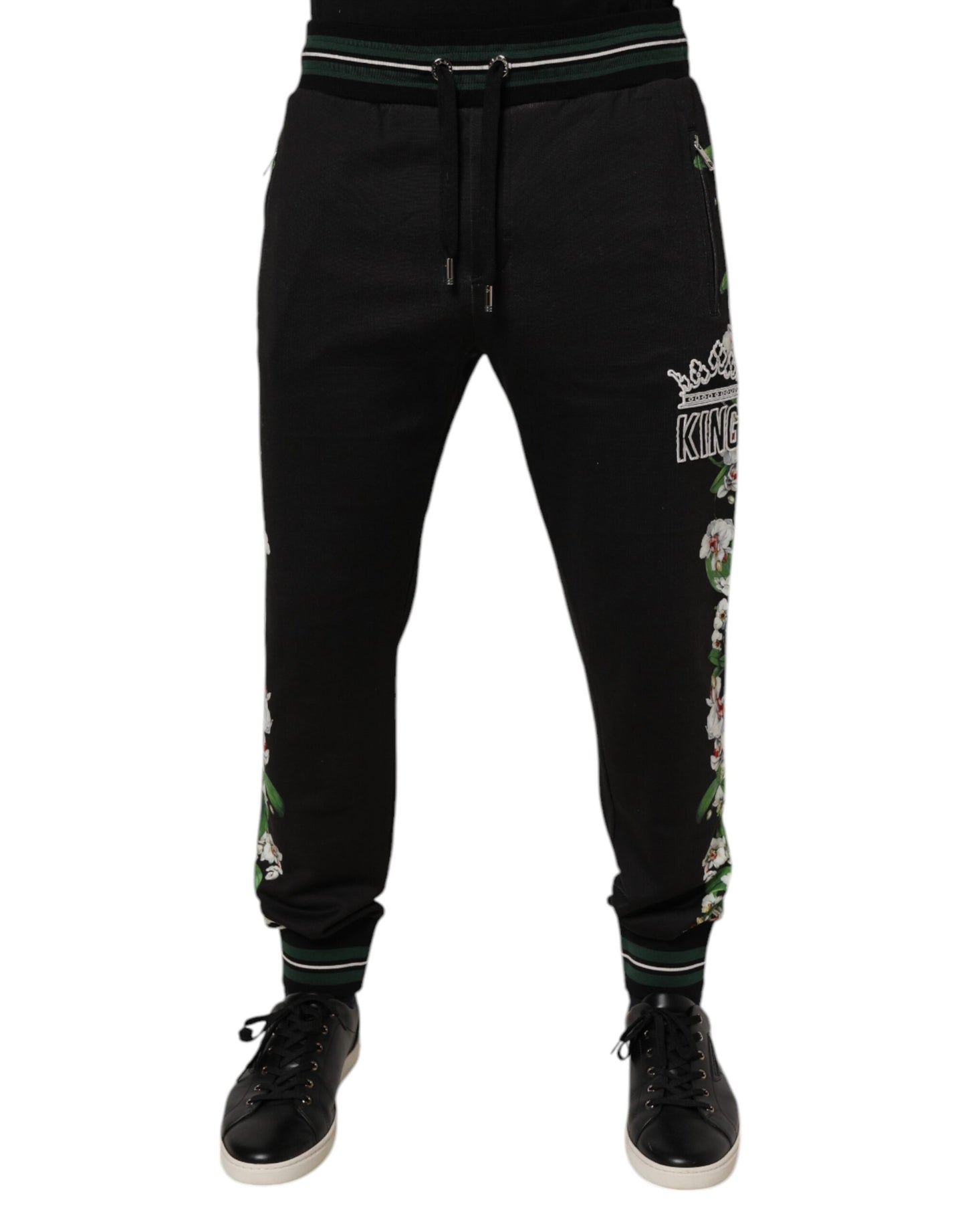 Pantalon de jogging noir à motifs floraux King pour homme de Dolce &amp; Gabbana
