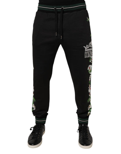 Pantalon de jogging noir à motifs floraux King pour homme de Dolce &amp; Gabbana