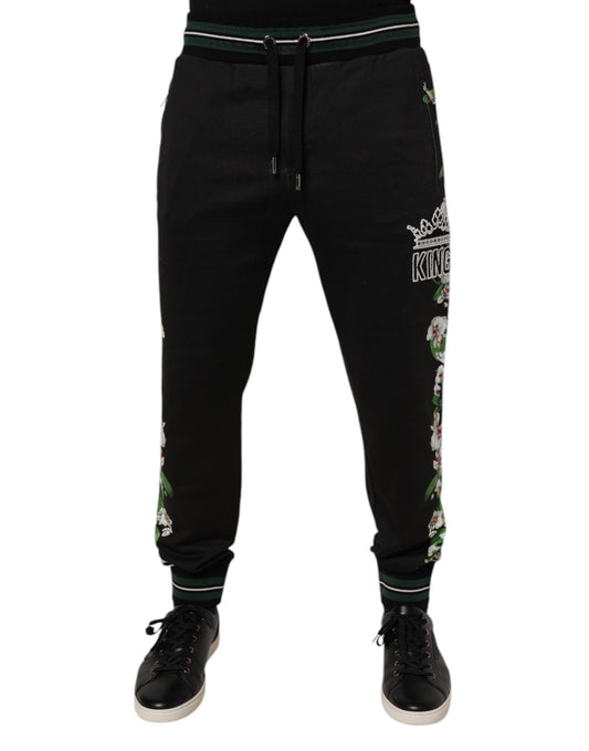 Pantalon de jogging noir à motifs floraux King pour homme de Dolce &amp; Gabbana