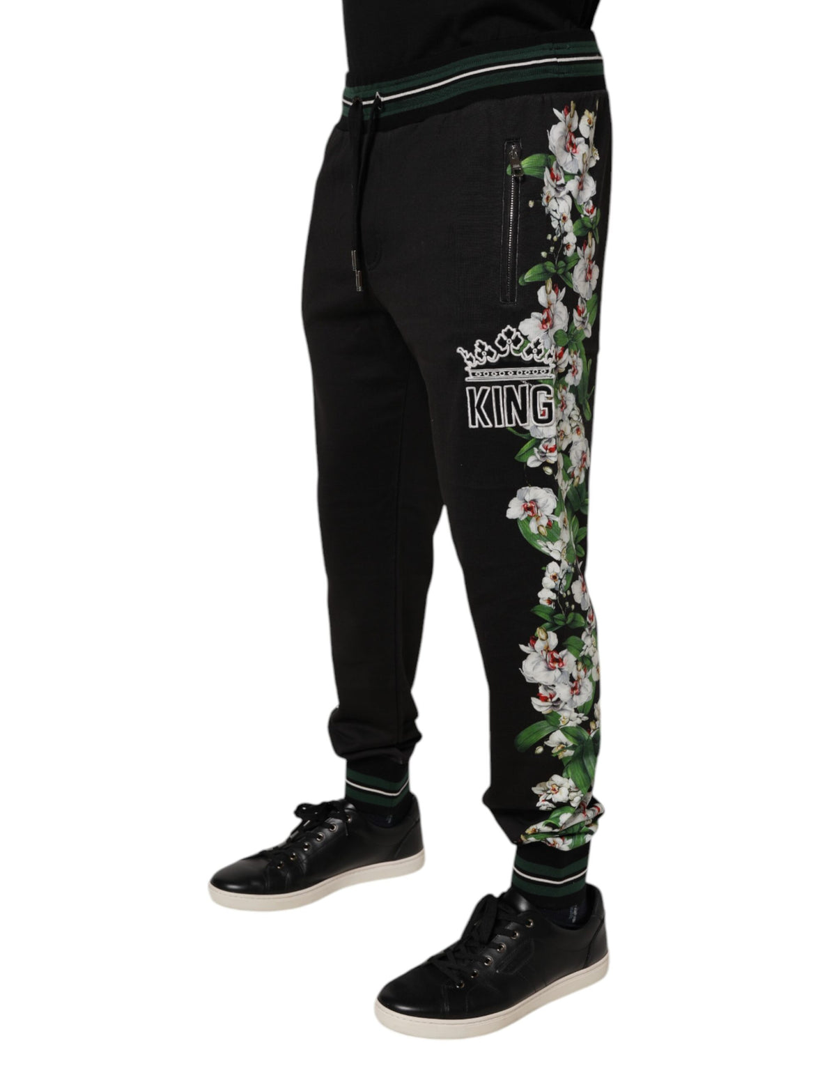 Pantalon de jogging noir à motifs floraux King pour homme de Dolce &amp; Gabbana