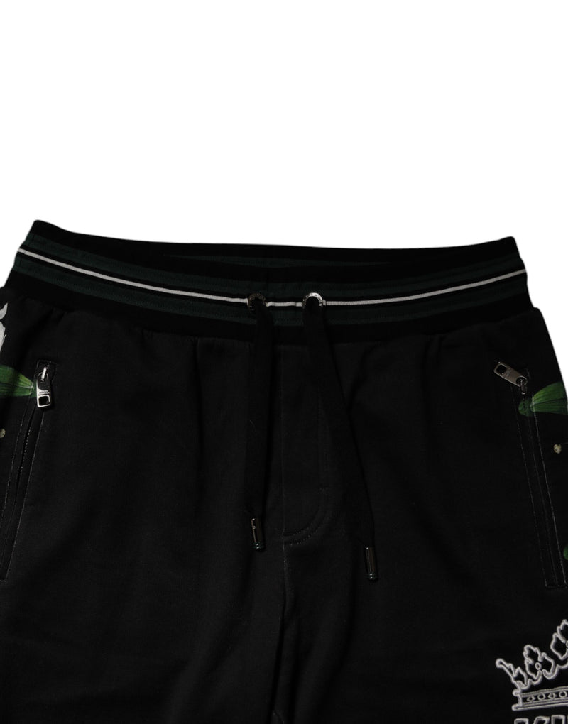 Dolce & Gabbana Black Floral King Men Jogger Sweatpants Pants