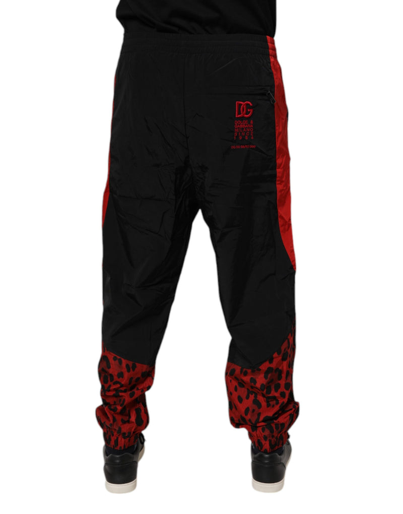 Dolce &amp; Gabbana zwarte en rode luipaardprint joggingbroek