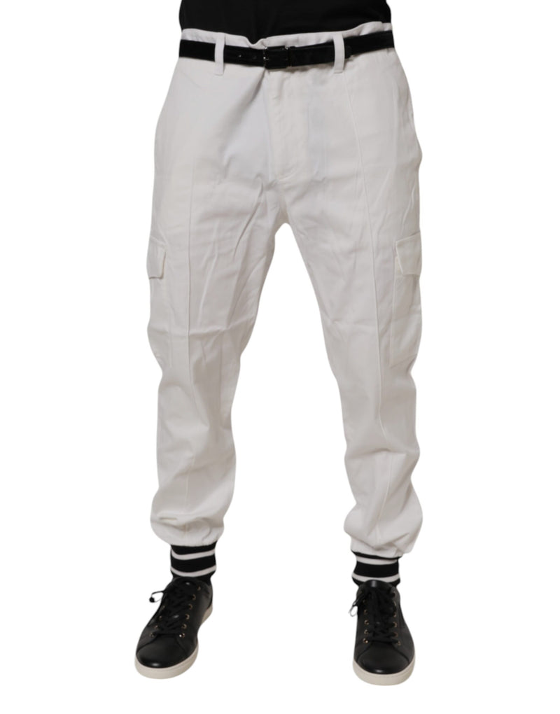 Dolce &amp; Gabbana witte katoenen cargo joggingbroek, smalle pasvorm.