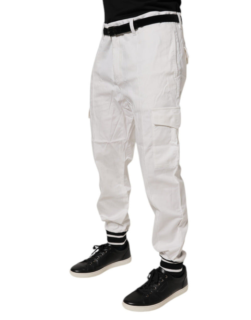 Dolce &amp; Gabbana witte katoenen cargo joggingbroek, smalle pasvorm.