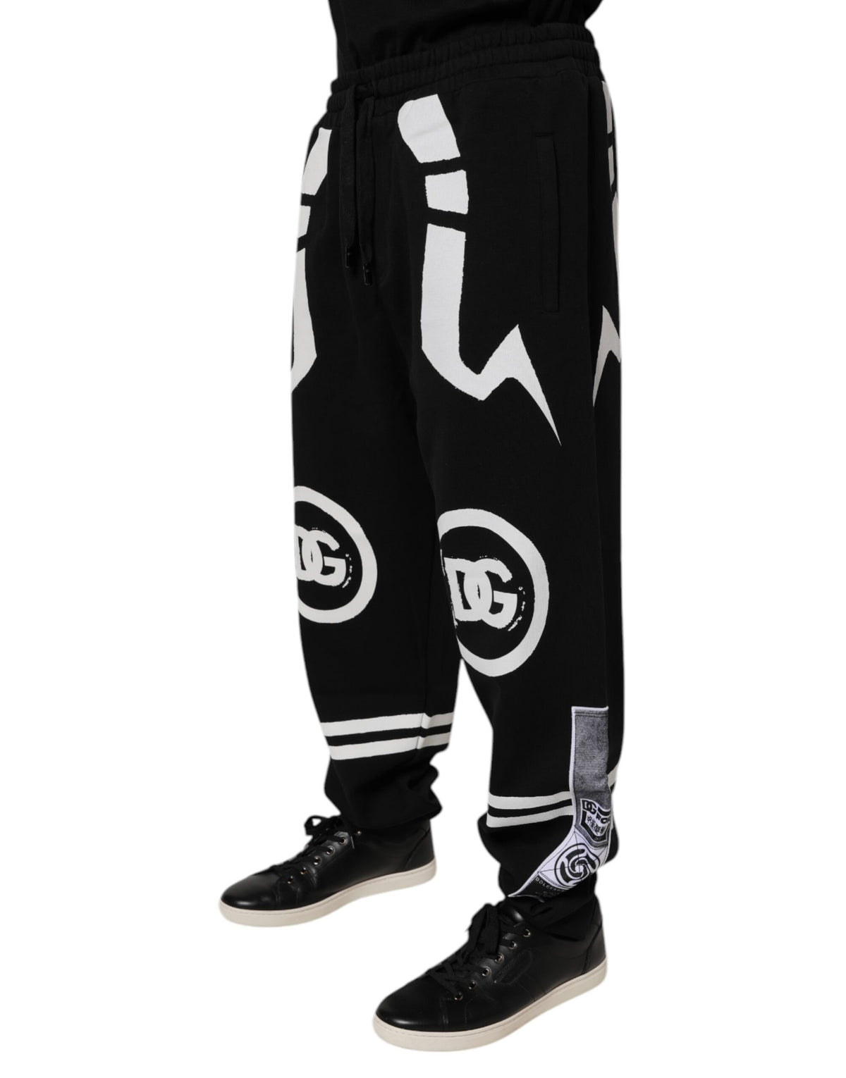 Pantalon de jogging en coton noir avec logo Dolce &amp; Gabbana