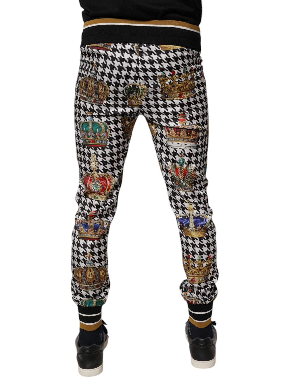 Pantalon de survêtement homme Dolce &amp; Gabbana en tweed à carreaux multicolores, modèle Crown.