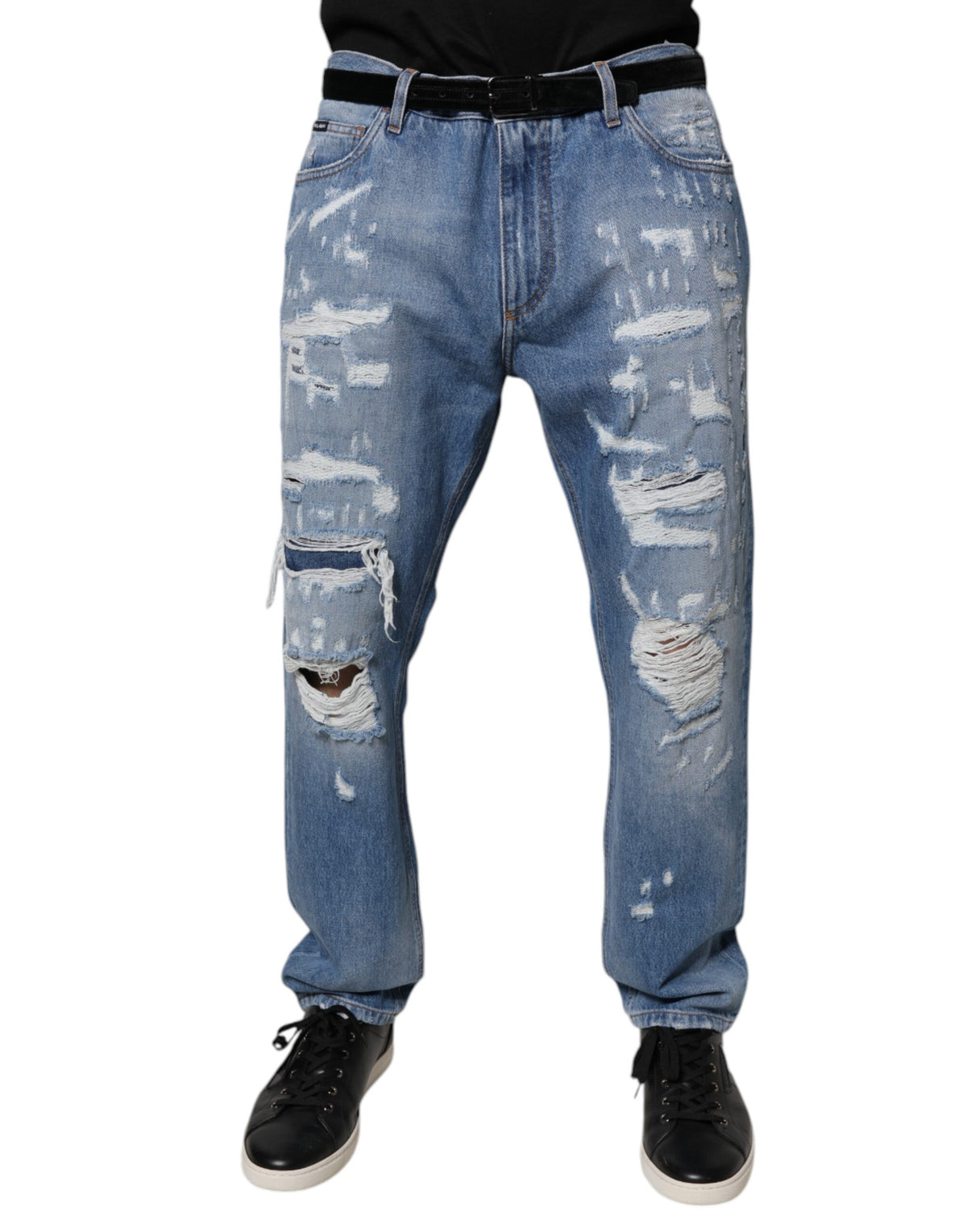 Jeans en jean droit bleu déchiré Dolce &amp; Gabbana