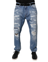Jeans en jean droit bleu déchiré Dolce &amp; Gabbana