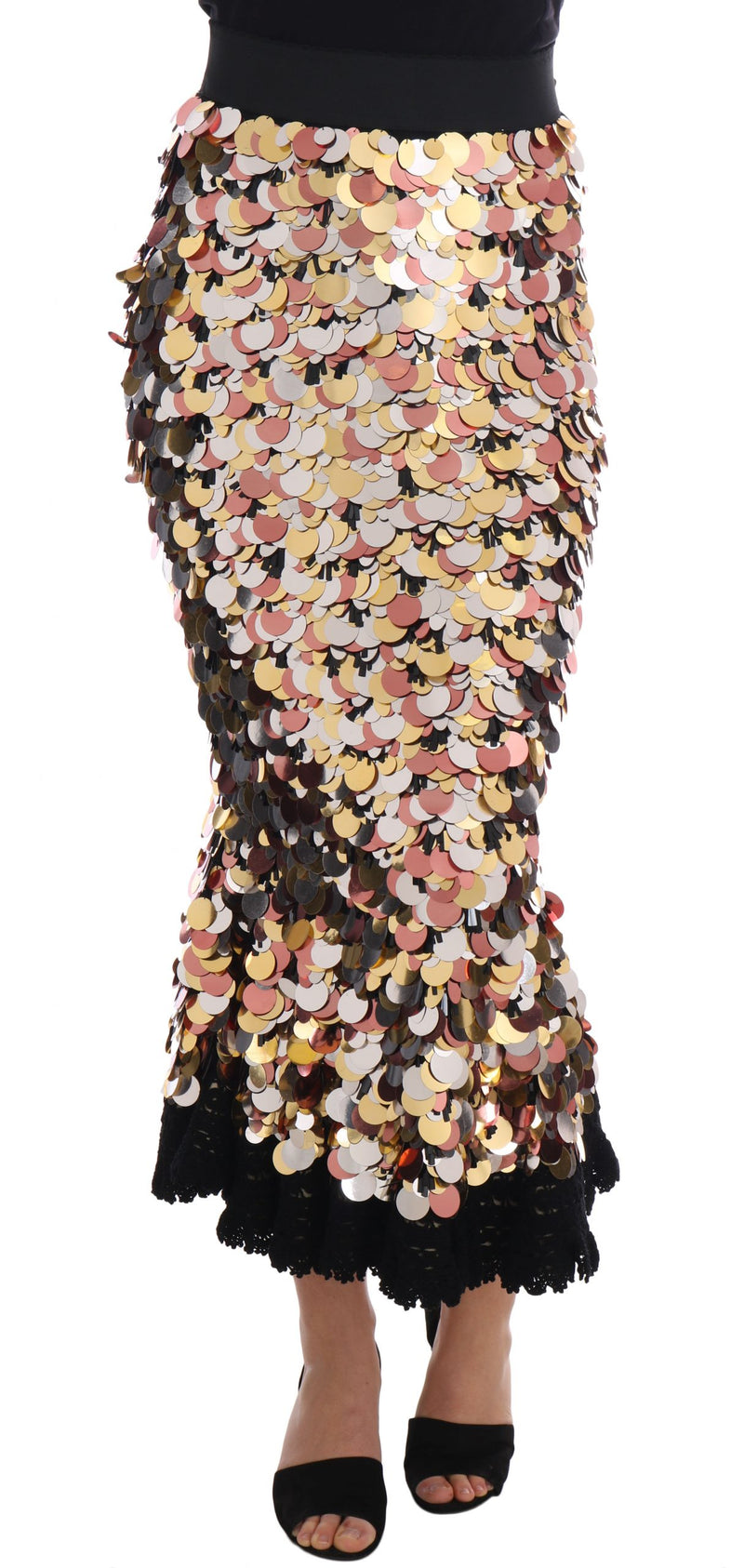 Jupe taille haute à volants dorés et paillettes de Dolce &amp; Gabbana