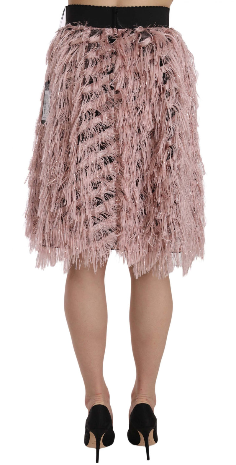Jupe crayon trapèze métallisée à franges dorées rose de Dolce &amp; Gabbana