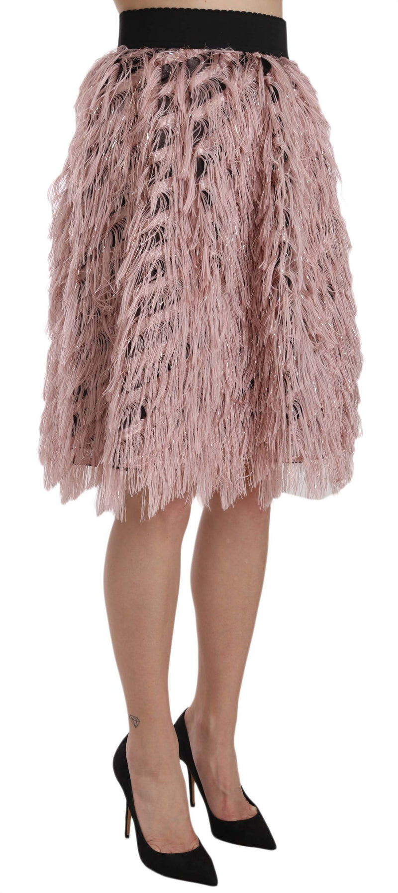 Jupe crayon trapèze métallisée à franges dorées rose de Dolce &amp; Gabbana