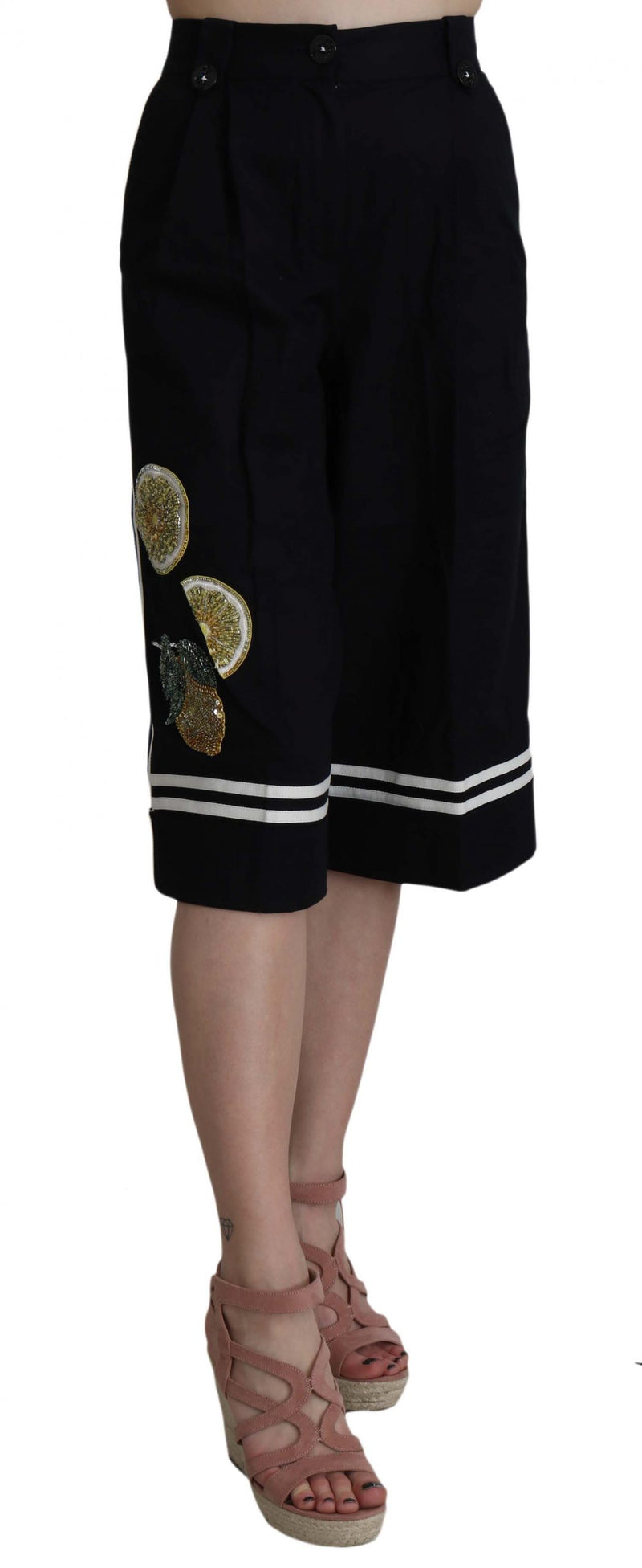 Pantalon court noir en coton brodé de Dolce &amp; Gabbana