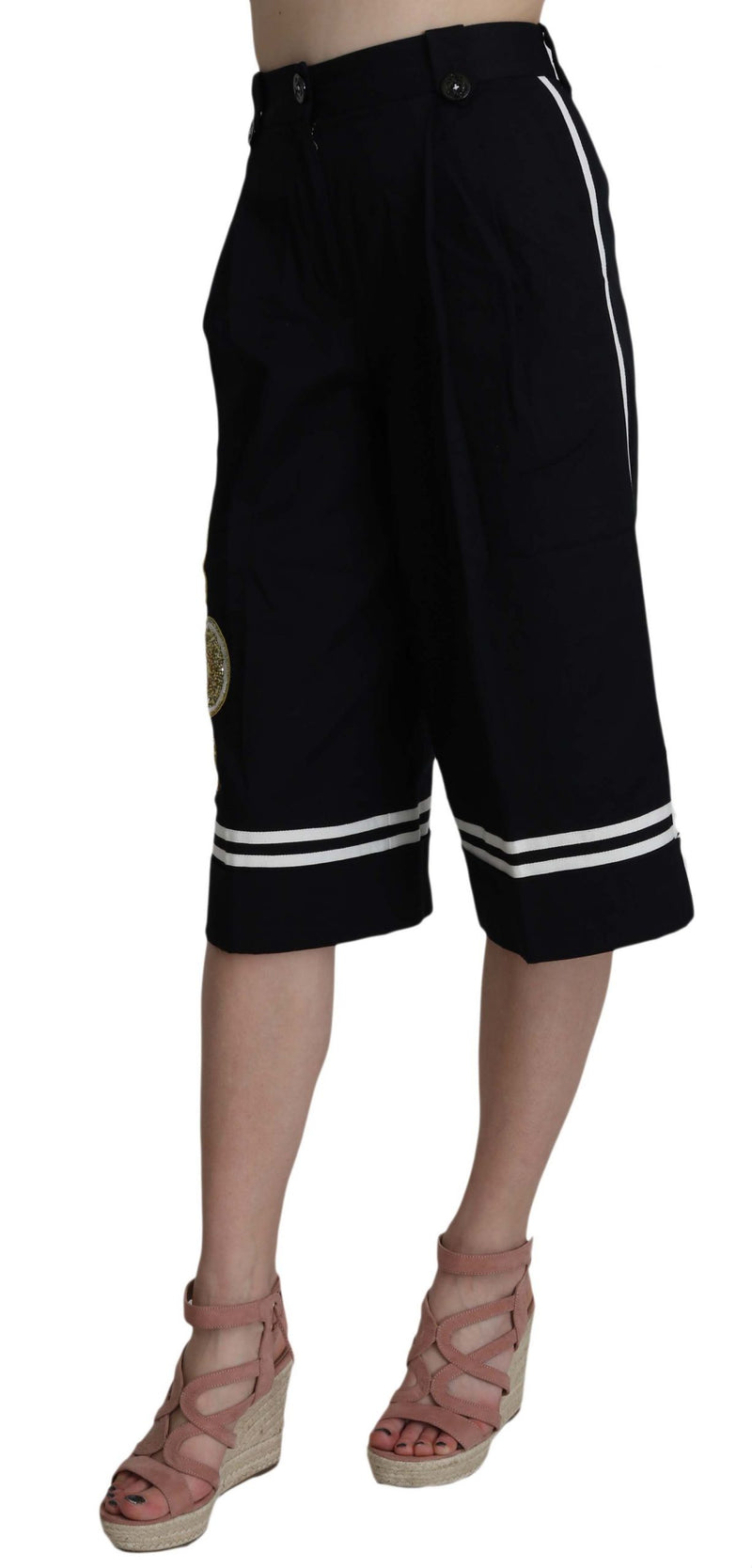 Pantalon court noir en coton brodé de Dolce &amp; Gabbana