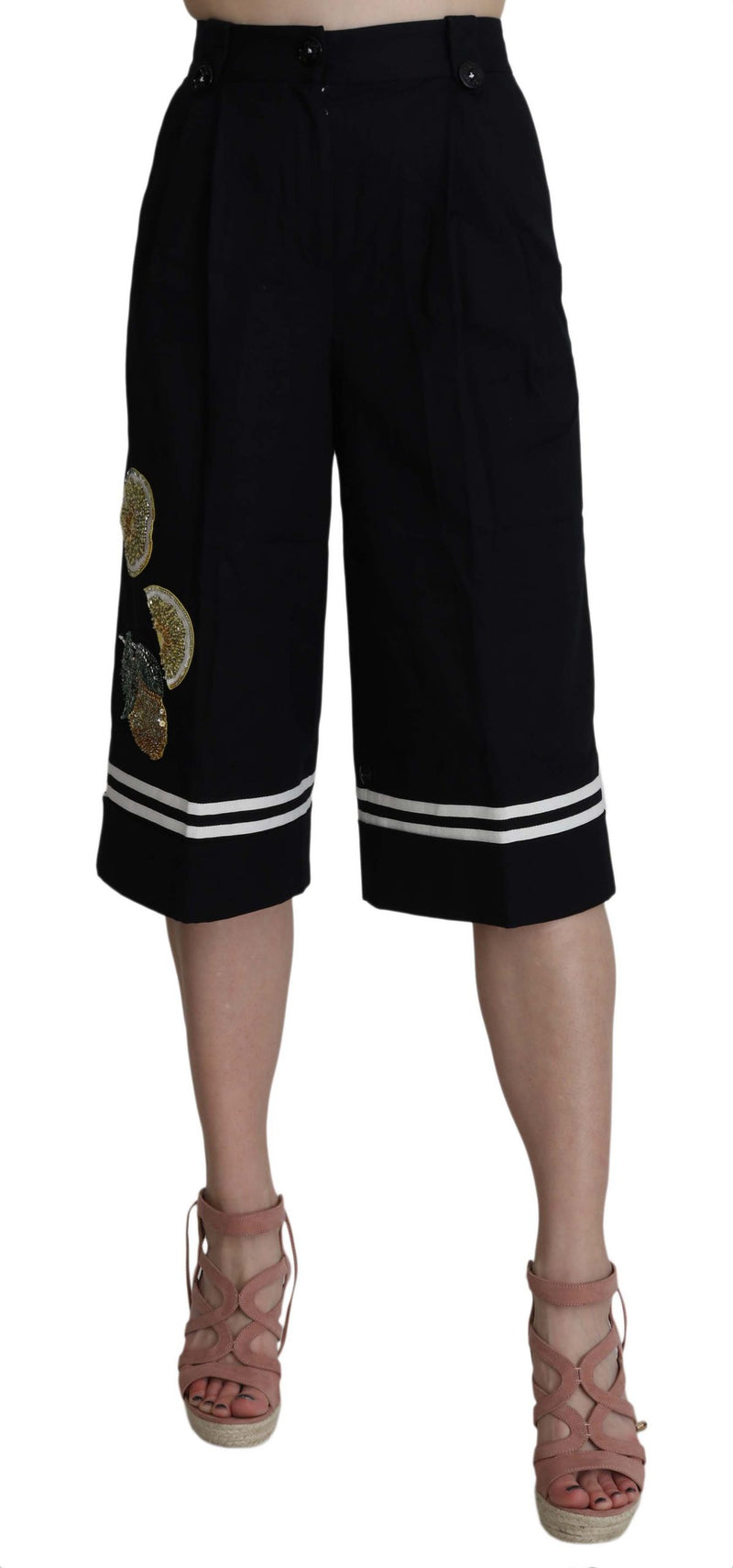 Pantalon court noir en coton brodé de Dolce &amp; Gabbana