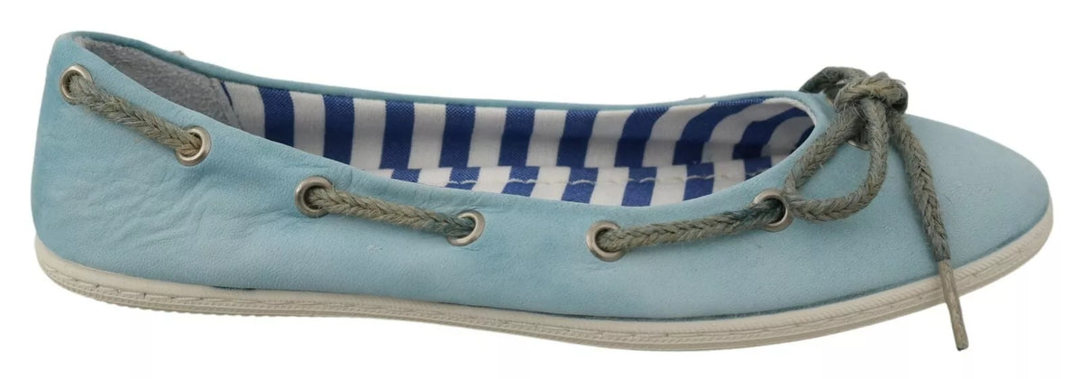 Pantofola D'Oro Sky Blue Suede Lace Bow Loafers Ballet Flats