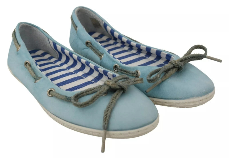 Pantofola D'Oro Sky Blue Suede Lace Bow Loafers Ballet Flats